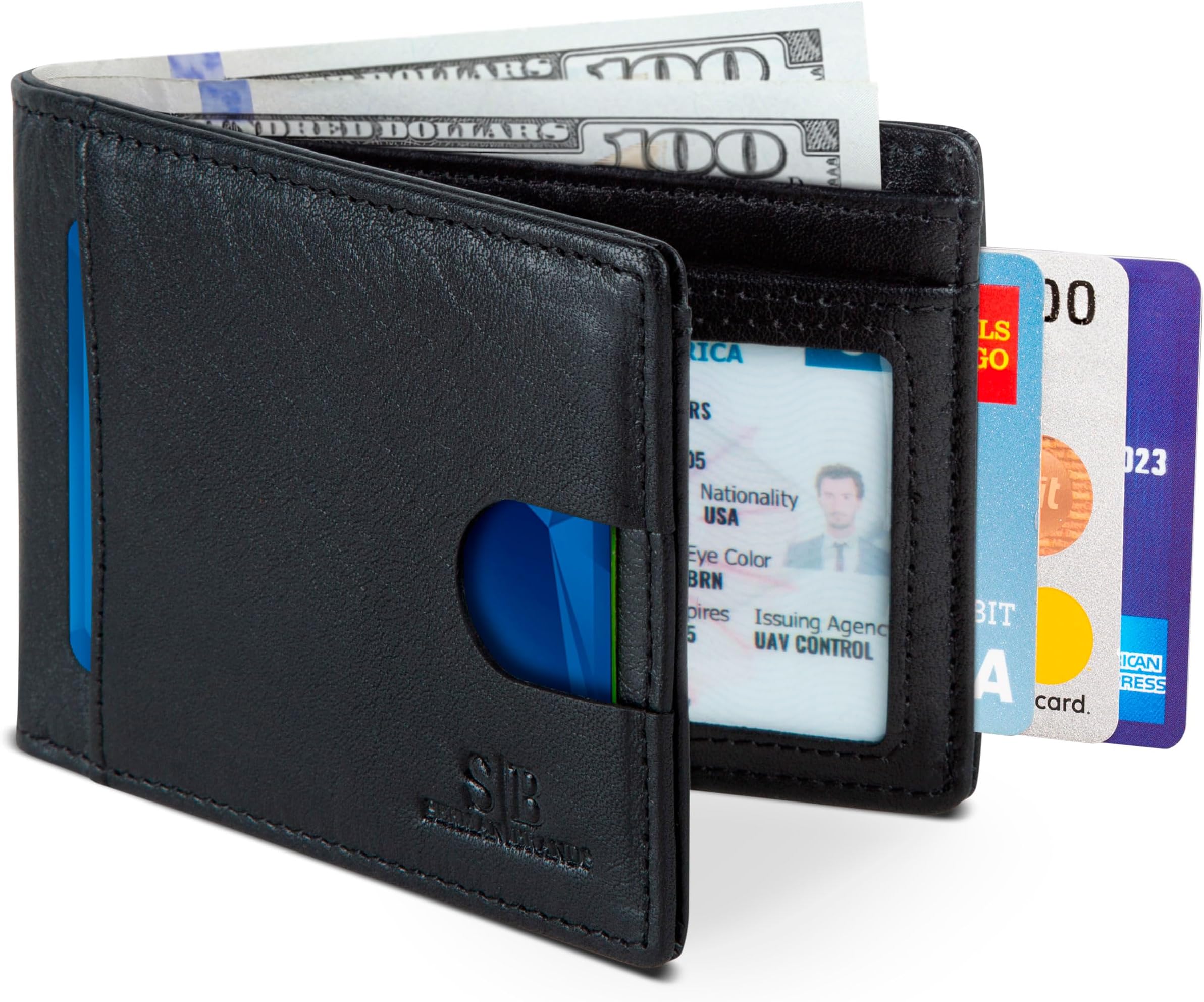 RFID Blocking Slim Bifold Genuine Leather Thin Minimalist Front Pocket Wallets for Men Billfold Wallet Men Gift