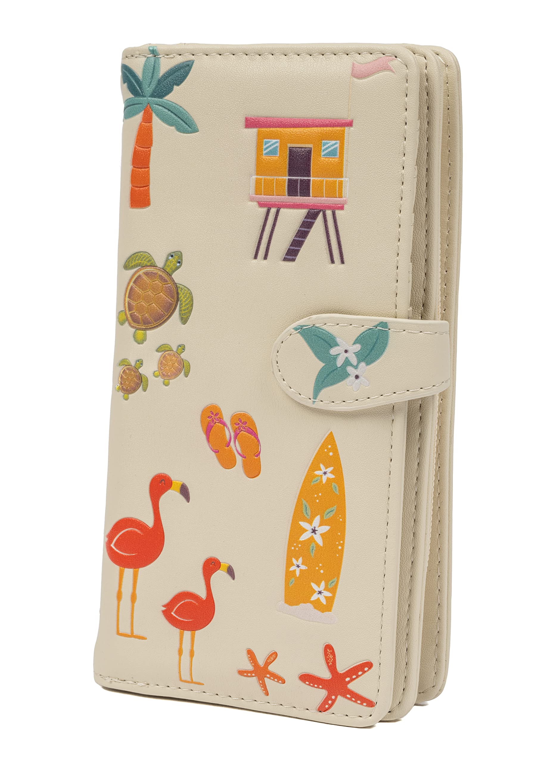 Shag Wear Women's Premium Vegan Clutch Cardholder Zipper Wallet Purse with Pretty Summer Time, Cream