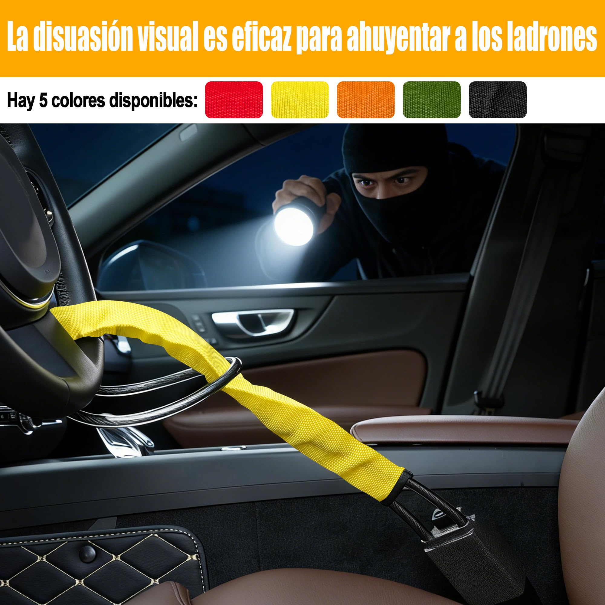 Bloqueo de volante Turnart, compatible con la mayoría de los modelos. Bloqueo antirrobo para automóviles resistente y duradero, apto para turismos, camiones, SUV y furgonetas; incluye 3 llaves