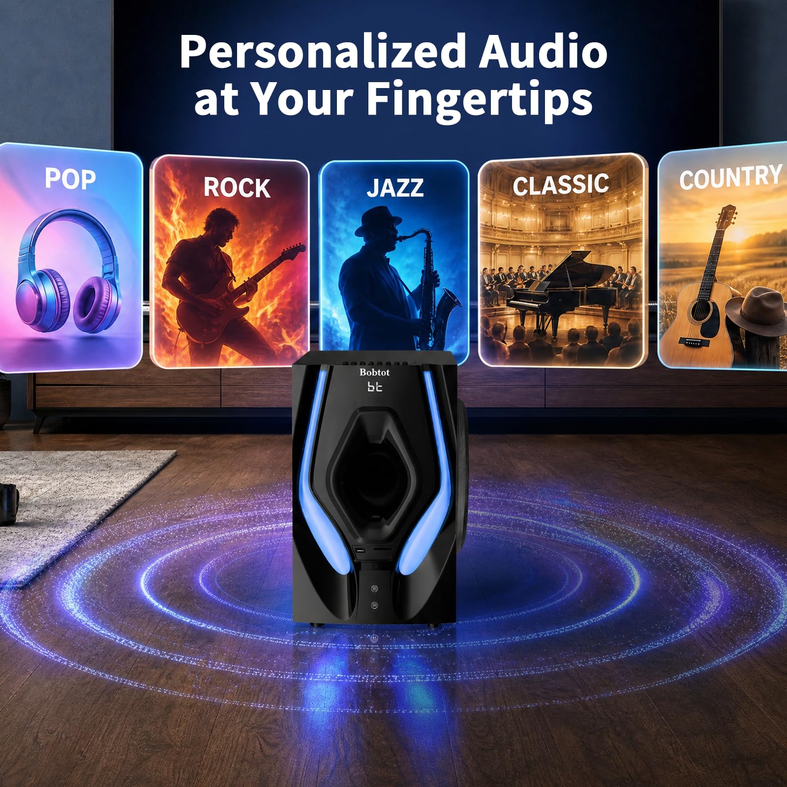 Bobtot Surround Sound Systems Sistema Home Cinema - Potenza di picco 1200 Watt Subwoofer 5.1/2.1 con cavo audio stereo forte altoparlante con ingresso HDMI ARC ottico AUX