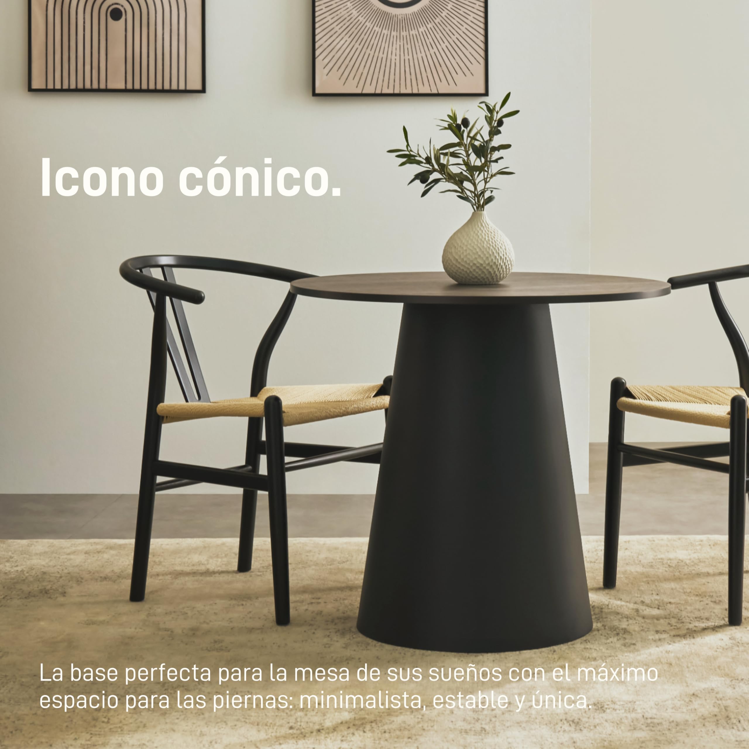 Natural Goods Berlin Columna de mesa CONICAL Patas de mesa de metal negro 72 cm de alto – Estilo Japandi aspecto listones – Estructura redonda – Base de mesa cónica – Base de mesa para mesa de comedor