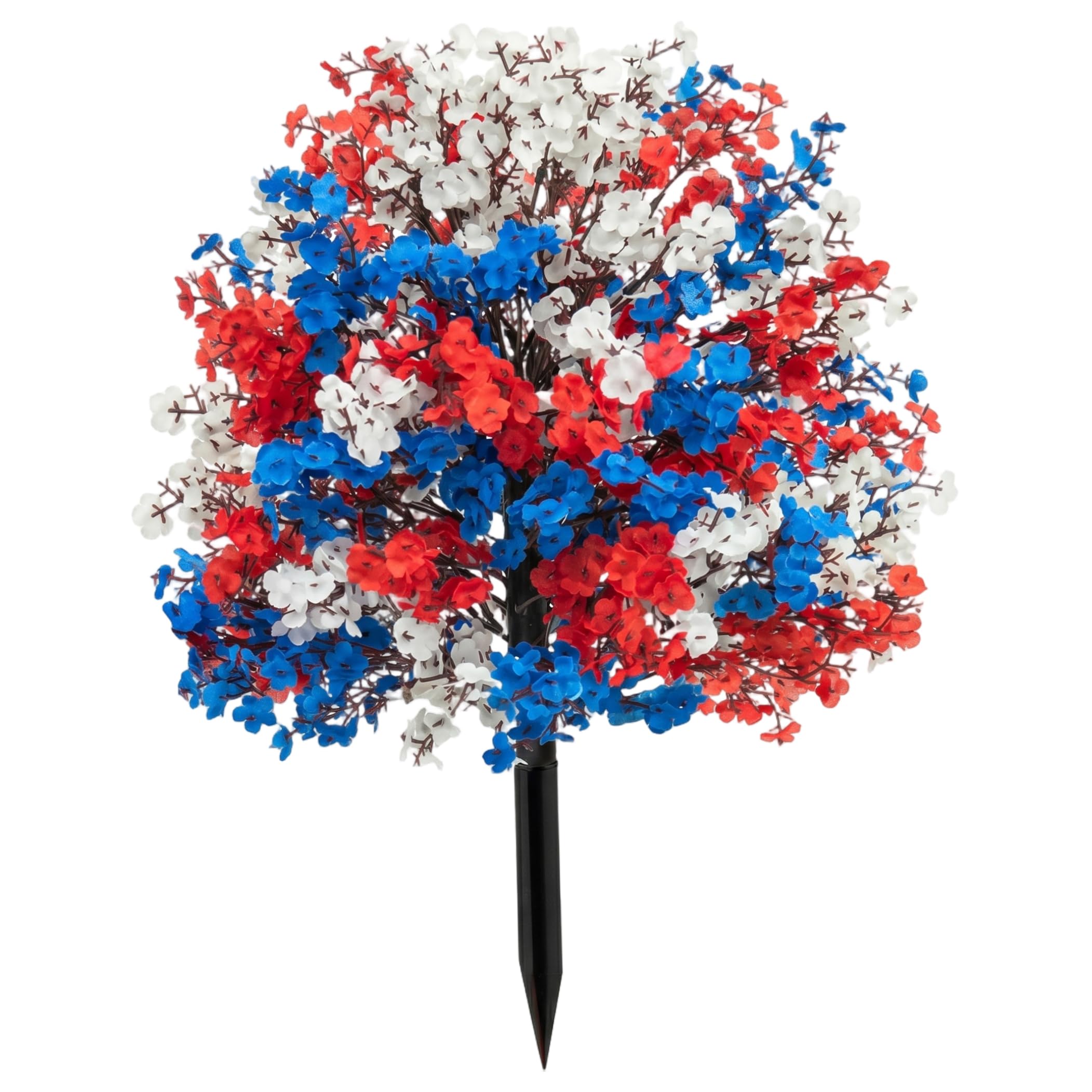 Bonalake Artificial Flowers with Ground Stakes, Red White and Blue Artificial Flowers with Ground Stake, Patriotic Babys Breath Topiary Ball for Home & Garden Decor, 22.04 Inch