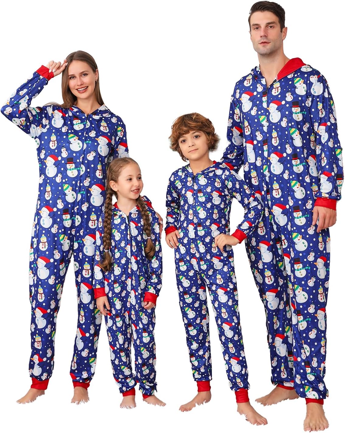 Christmas Onesie Pajamas Family Vacation Novelty One-piece Hooded Matching PJs Allover Pattern Sleepwear Nightwear