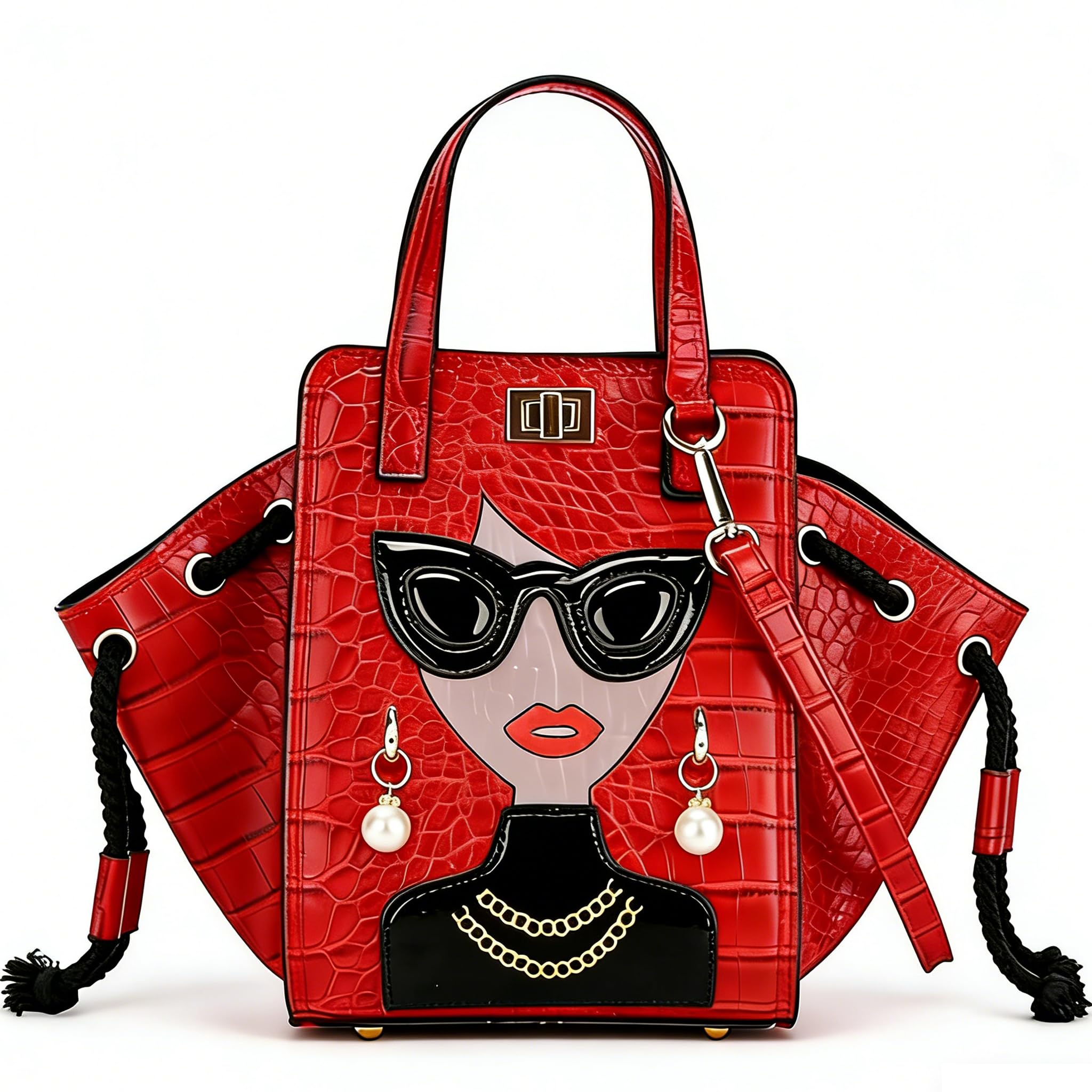 Novelty Unique 3D Lady Face PU Leather Top Handle Satchel Handbags for Women Funky Tote Purse Hobo Crossbody Shoulder bags