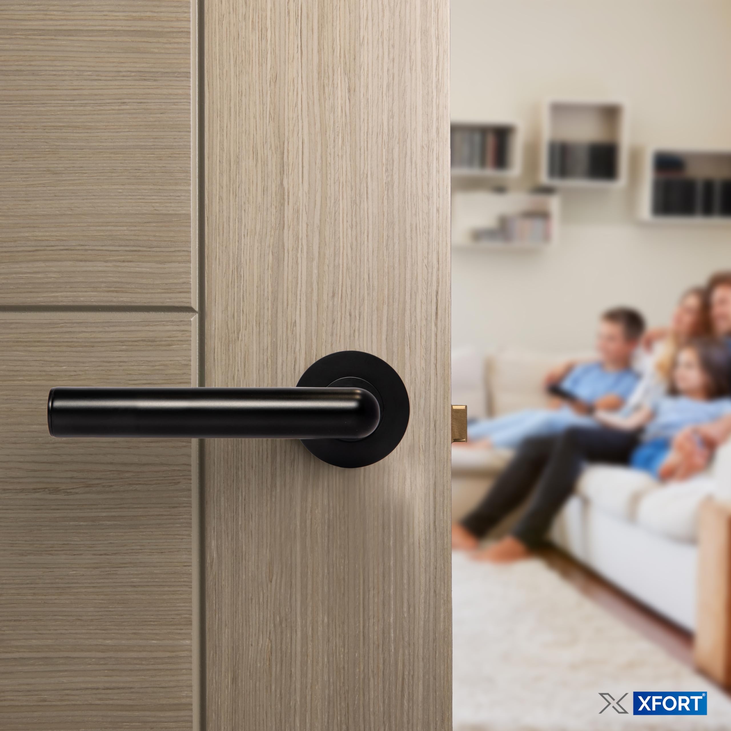 XFORT Smart Lock Door Handle, Stainless Steel in Black, Lever On Rose, Bluetooth Door Handle for Internal Wooden Doors - Image 3