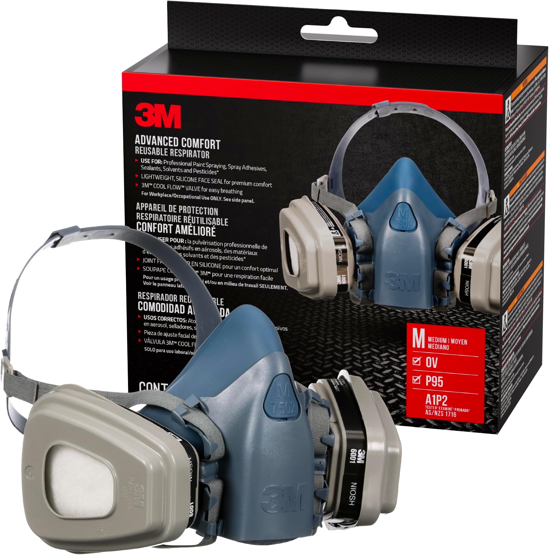 OV/P95 Advanced Comfort Reusable Respirator 7512P1-DC, Medium | 1-Facepiece, 1-pair of NIOSH-Approved 6001 Cartridges, 2-pairs of 5P71 Filters and 1-pair of 501 Retainers