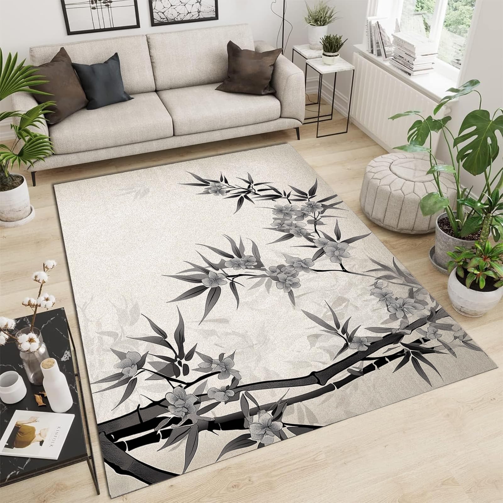 Grand tapis salon lavable 140x200 design chinois doux