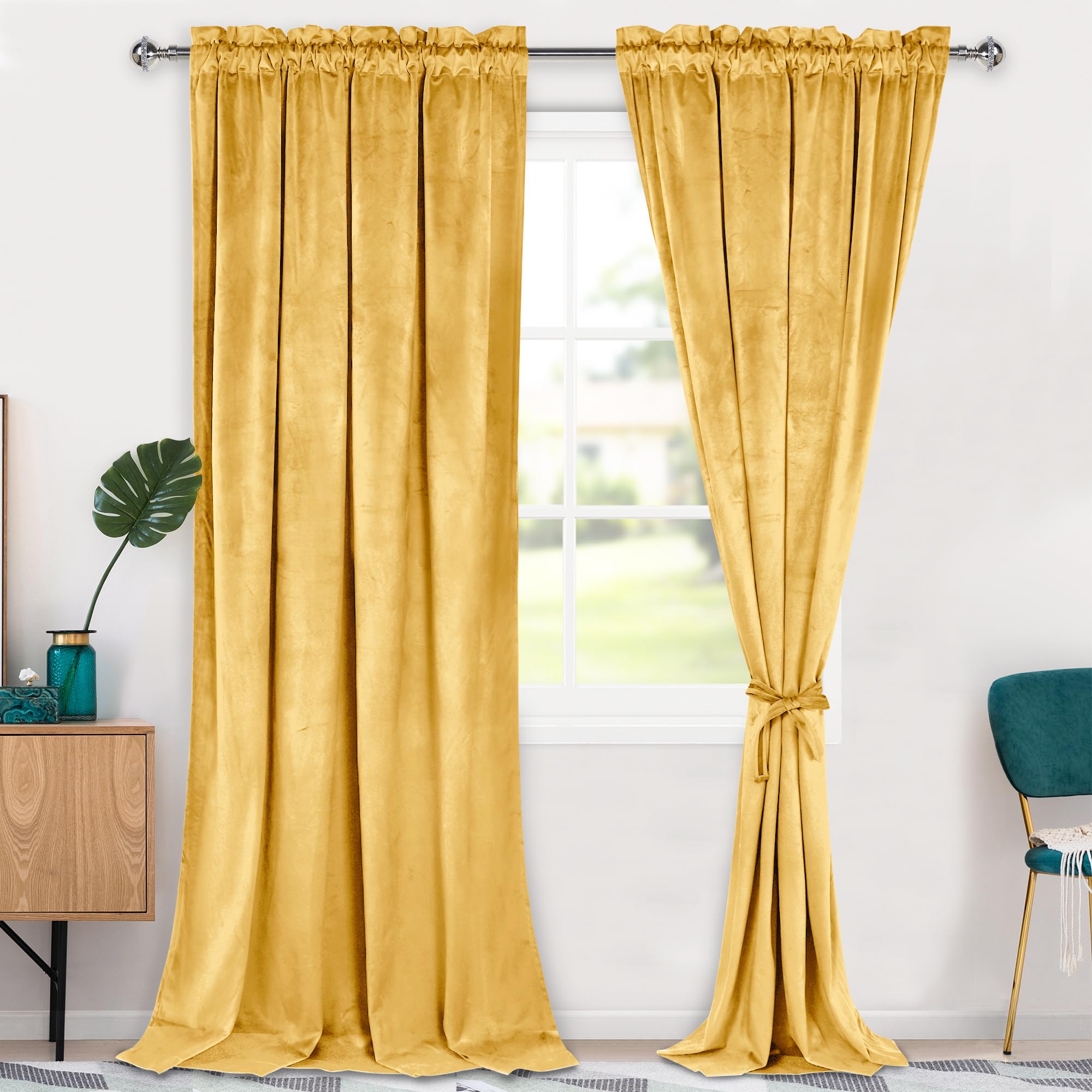 Rideaux occultants en velours jaune Hiasan stop lumière et vis-à-vis pour chambre et salon
