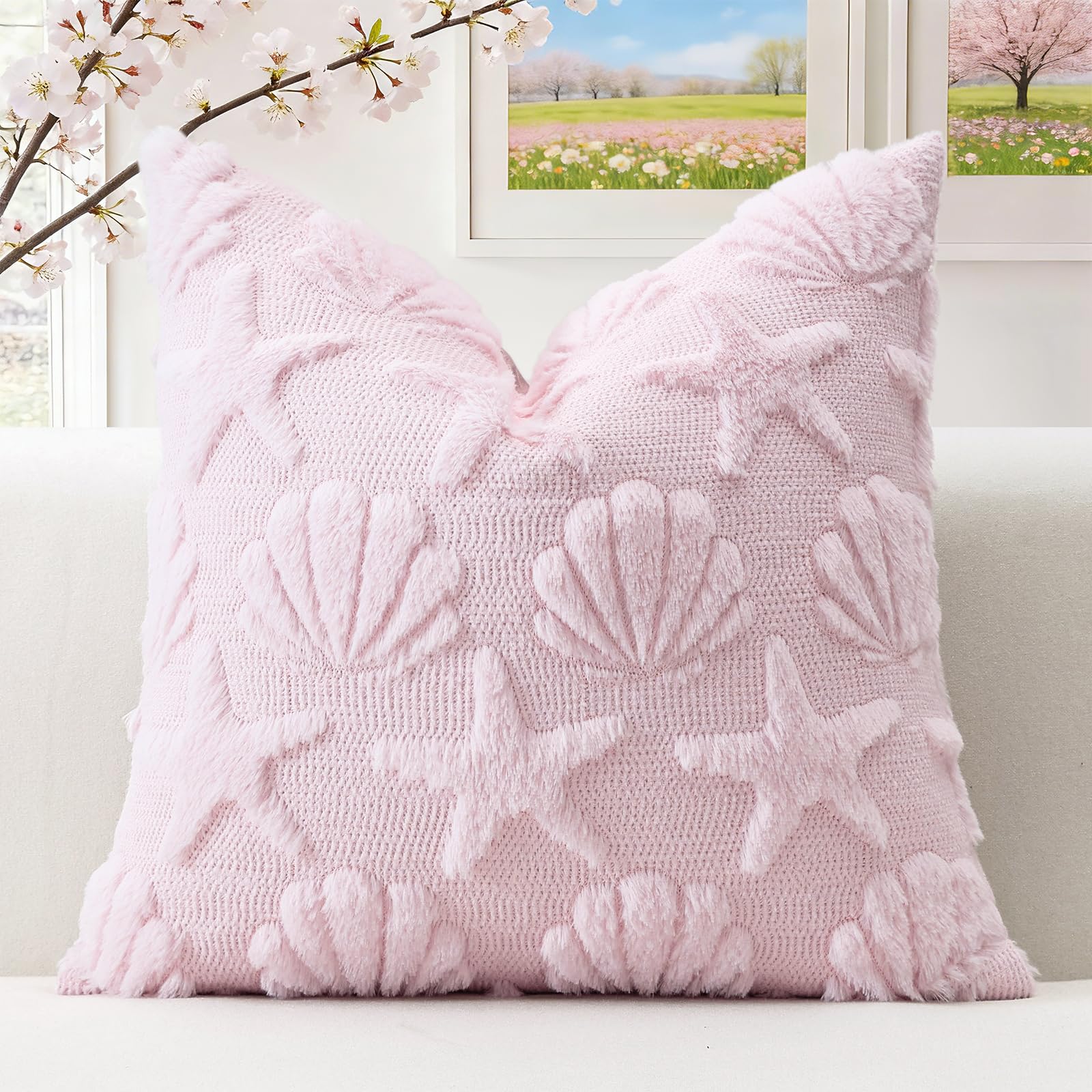 Artscope Shell Starfish Cushion Cover Set of 1 Beach Seaside Throw Pillow Cover for Sofa Square Spring Summer Soft Plush Short Wool Velvet Pillowcase Holiday Decor Pink, 50x50cm — image 1