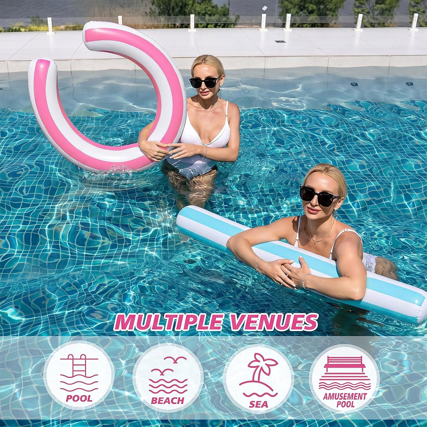 Arrowbash 4 Pack Inflatable Swimming Pool Noodle Float Set Pool Floats for Adults, Swim Noodles Curved Swimming Float for Adult Summer Beach Party Vacation Sea Beach Lake