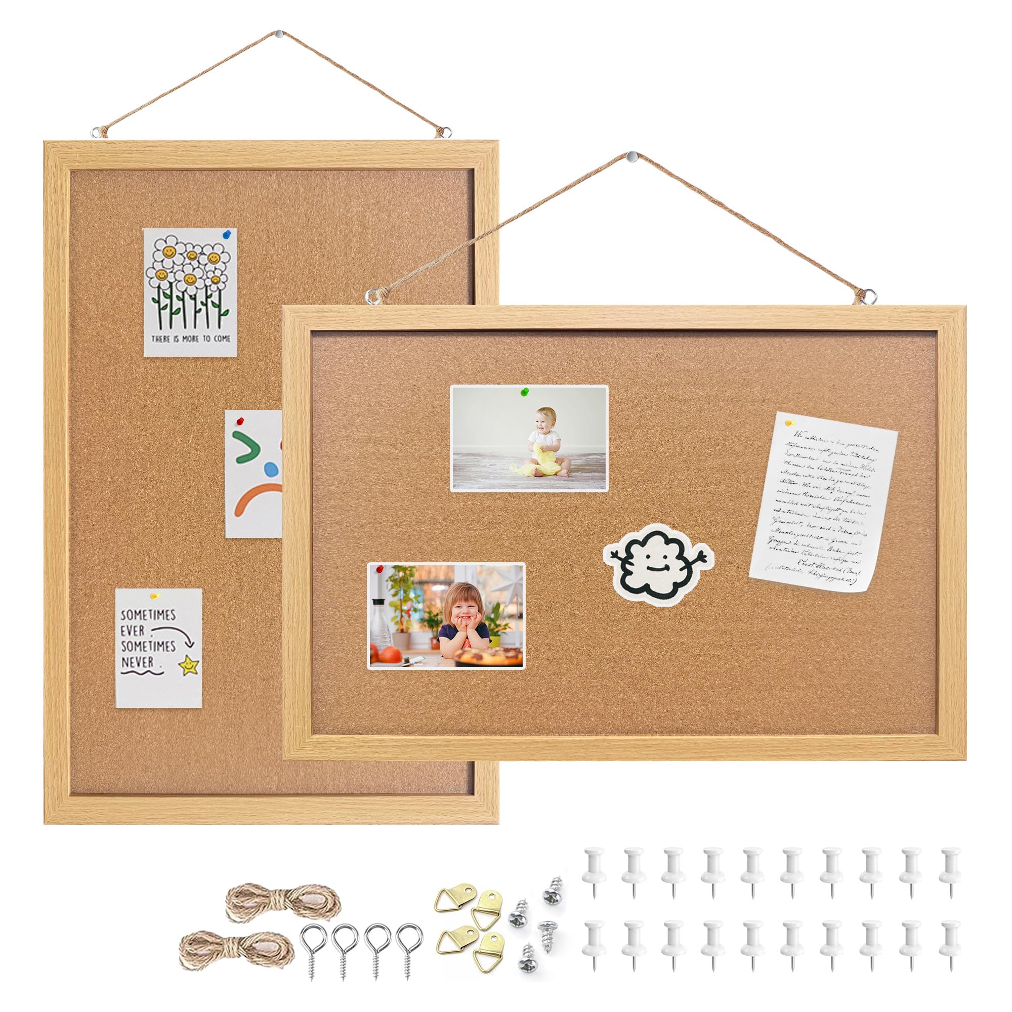 2-Pack 13.3"x17.8" Crude Wood Framed Hanging Cork Bulletin Board