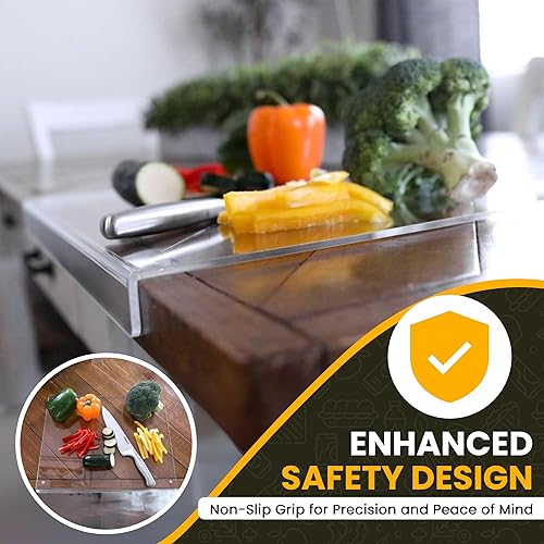 Miniatura 2 de Tabla de cortar acrílica | 19 x 15 pulgadas, rectangular, amarilla, antideslizante, apta para lavavajillas, ideal para preparación de verduras