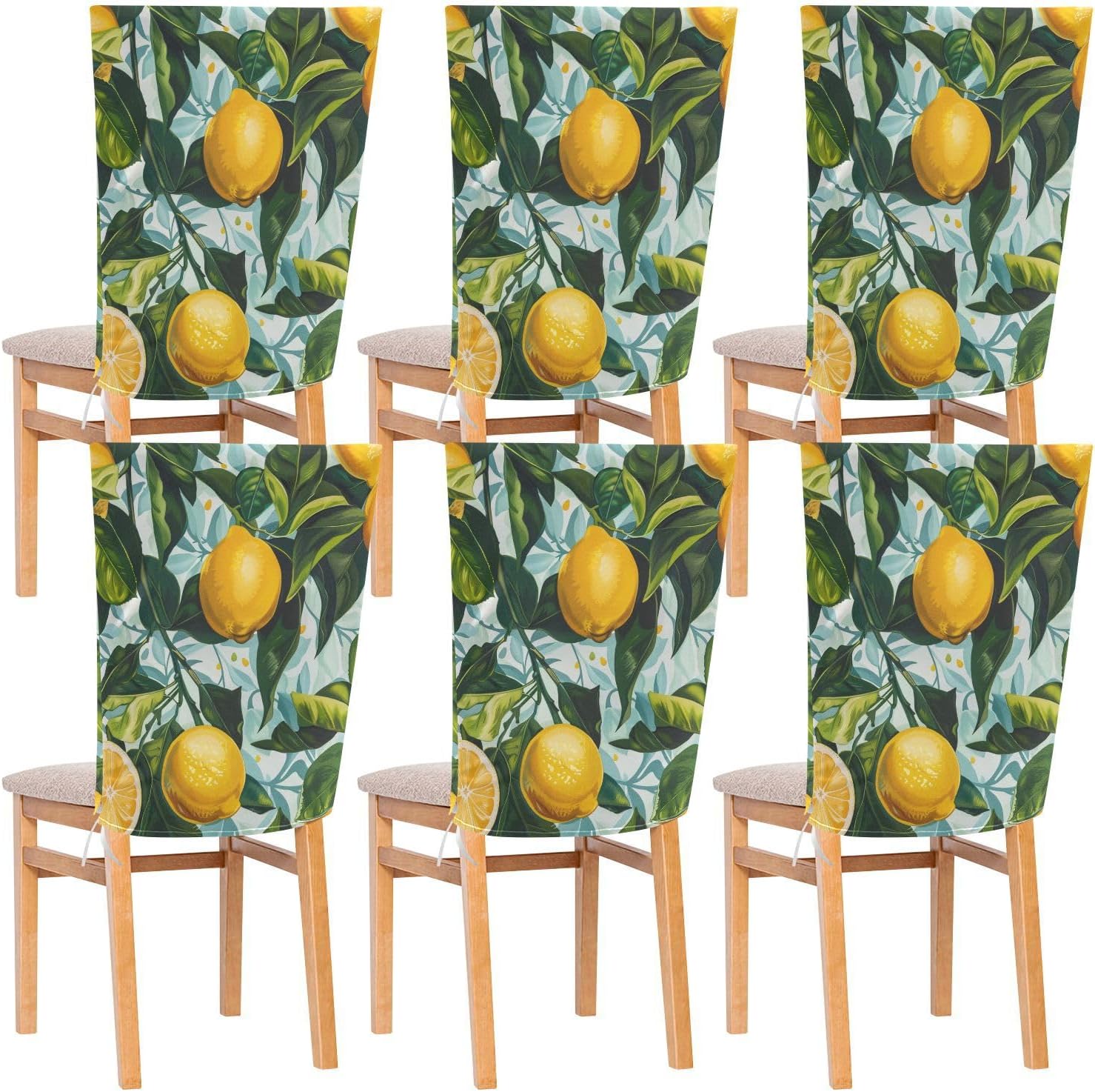 ALAZA Lemon Leaves Chair Back Cover Set of 6, Washable Reusable Removable Chair Slipcovers Decorative Chair Cover for Home Kitchen Wedding Party