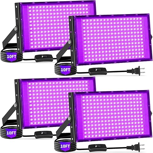 Miniatura 8 de YAYIT Luz de inundación de luz negra impermeable de 200 W con cable de 10 pies, interruptor+enchufe, luces LED negras IP66 para exteriores para gran