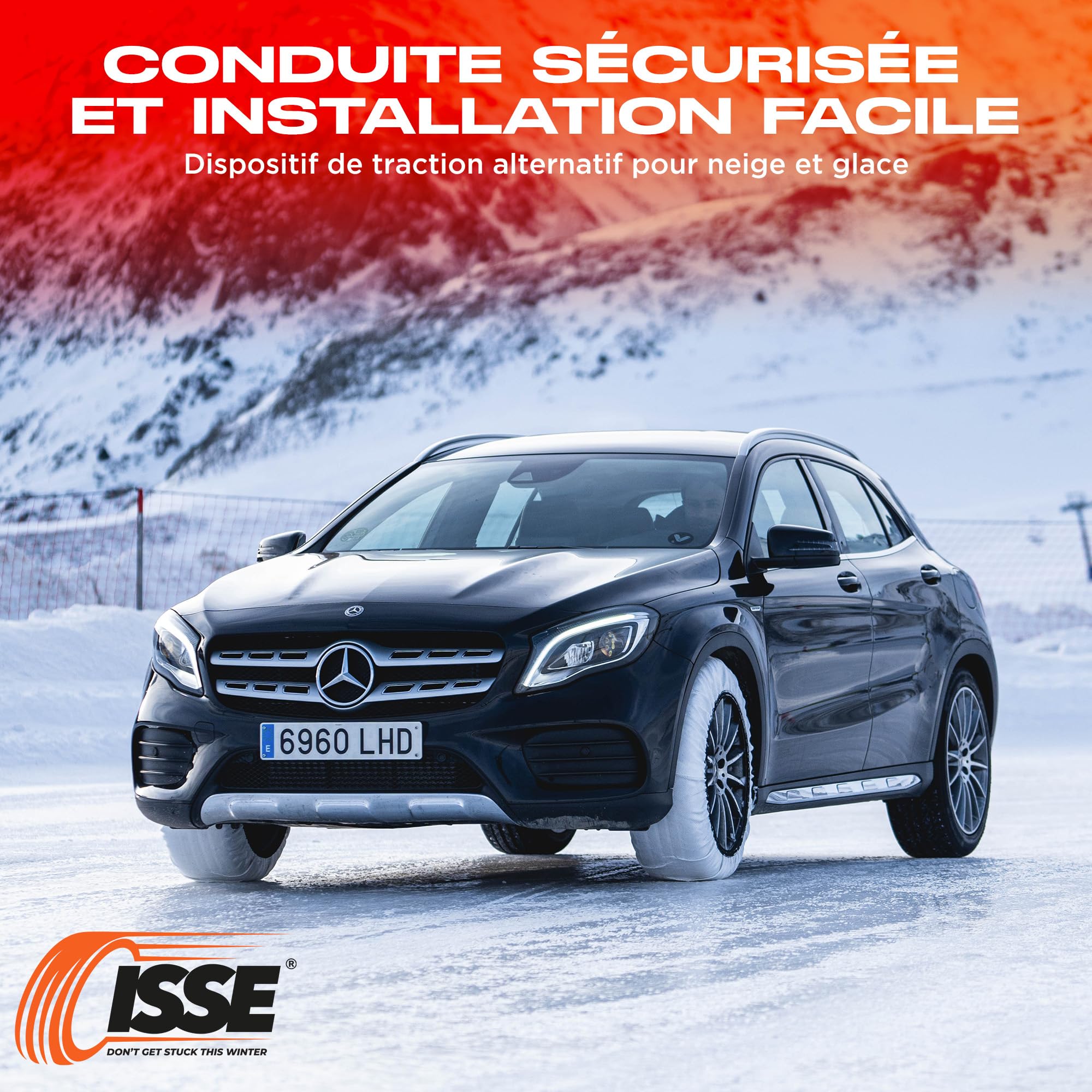 ISSE Jeu de 2 chaînes à neige en textile pour voiture ISSE Super Taille 66