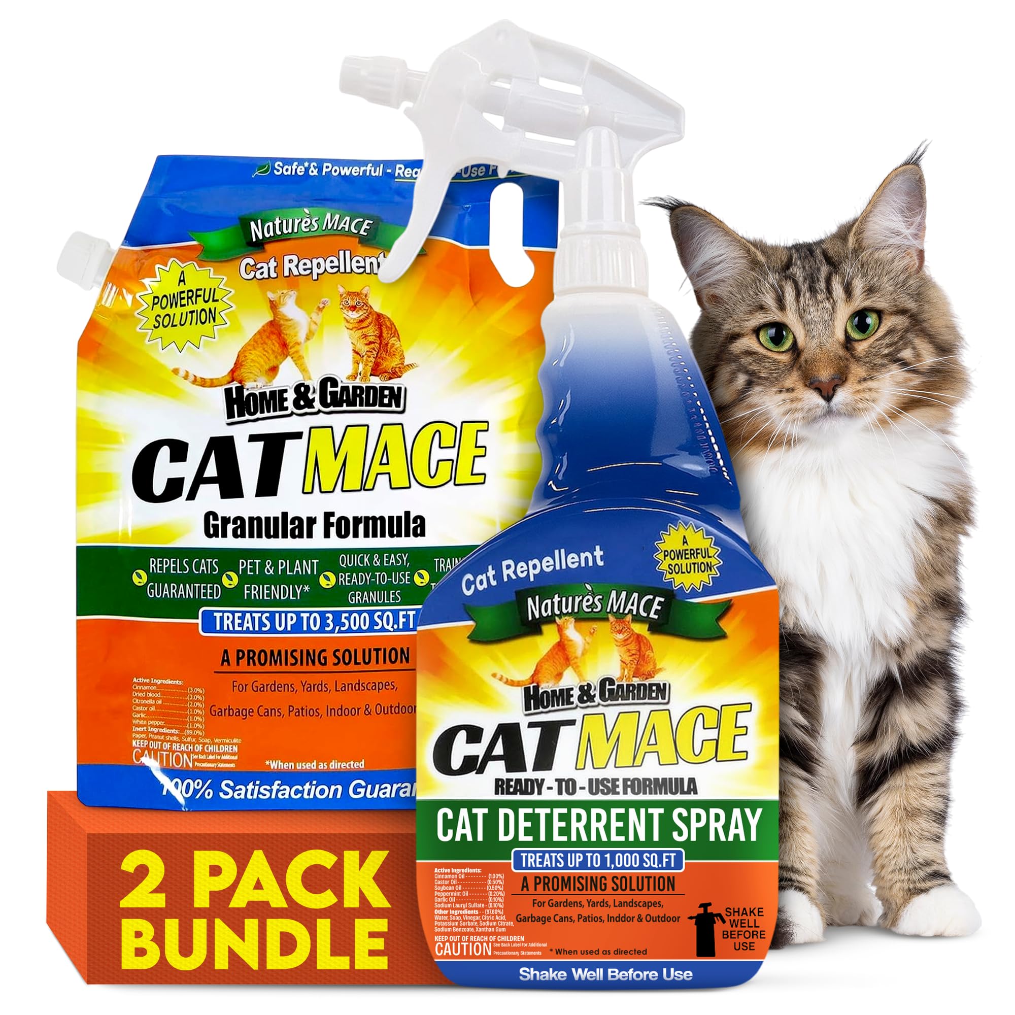 Nature's Mace Cat Repellent Bundle - Training Deterrent Tool for Cats - All-Season Protection for Outdoor &amp; Indoor Areas - Gentle for Pets, Plants, &amp; Family - 6 lb Granular &amp; 40oz Ready-to-Use