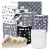 Vista 11 de Nora's Nursery - Pañales de tela de 7 unidades con 7 insertos y 1 bolsa húmeda - Cubierta impermeable, lavable, reutilizable y bolsillo ajustable