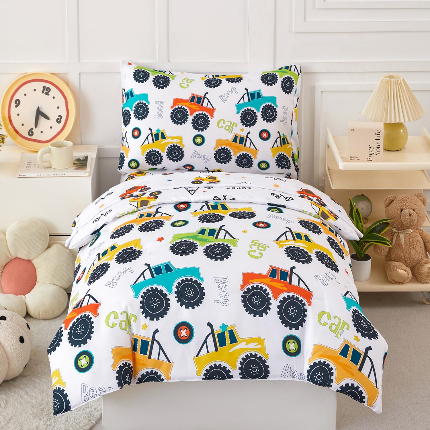 PERFEMET Construction Toddler Bedding Set for Boys, 4 Pieces