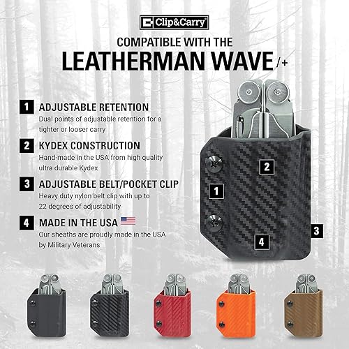 Miniatura 2 de Clip & Carry Kydex - Funda multiherramienta para cuero Wave & Wave + Plus, fabricada en Estados Unidos, funda para múltiples herramientas, funda