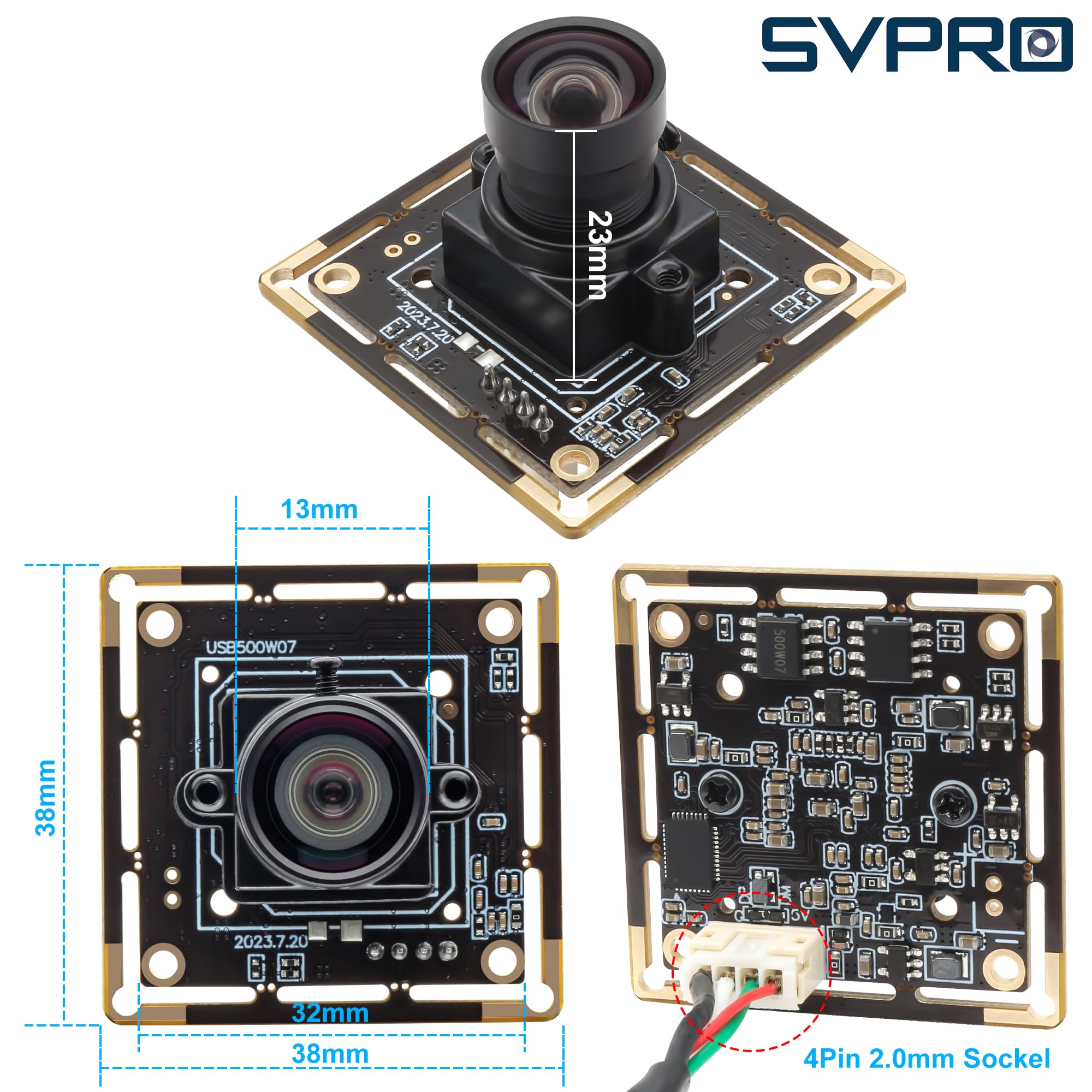 Svpro Módulo de cámara USB de 5 MP, gran angular, con sensor CMOS IMX335 de 1/2,8 pulgadas, 1944P, 30 fps, cámara de luz baja, UVC, Plug and Play, para cámara de salpicadero