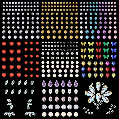 9 hojas de diamantes de imitación autoadhesivos para maquillaje, ojos con purpurina, gemas para el rostro, joyas para el cuerpo, joyas para el