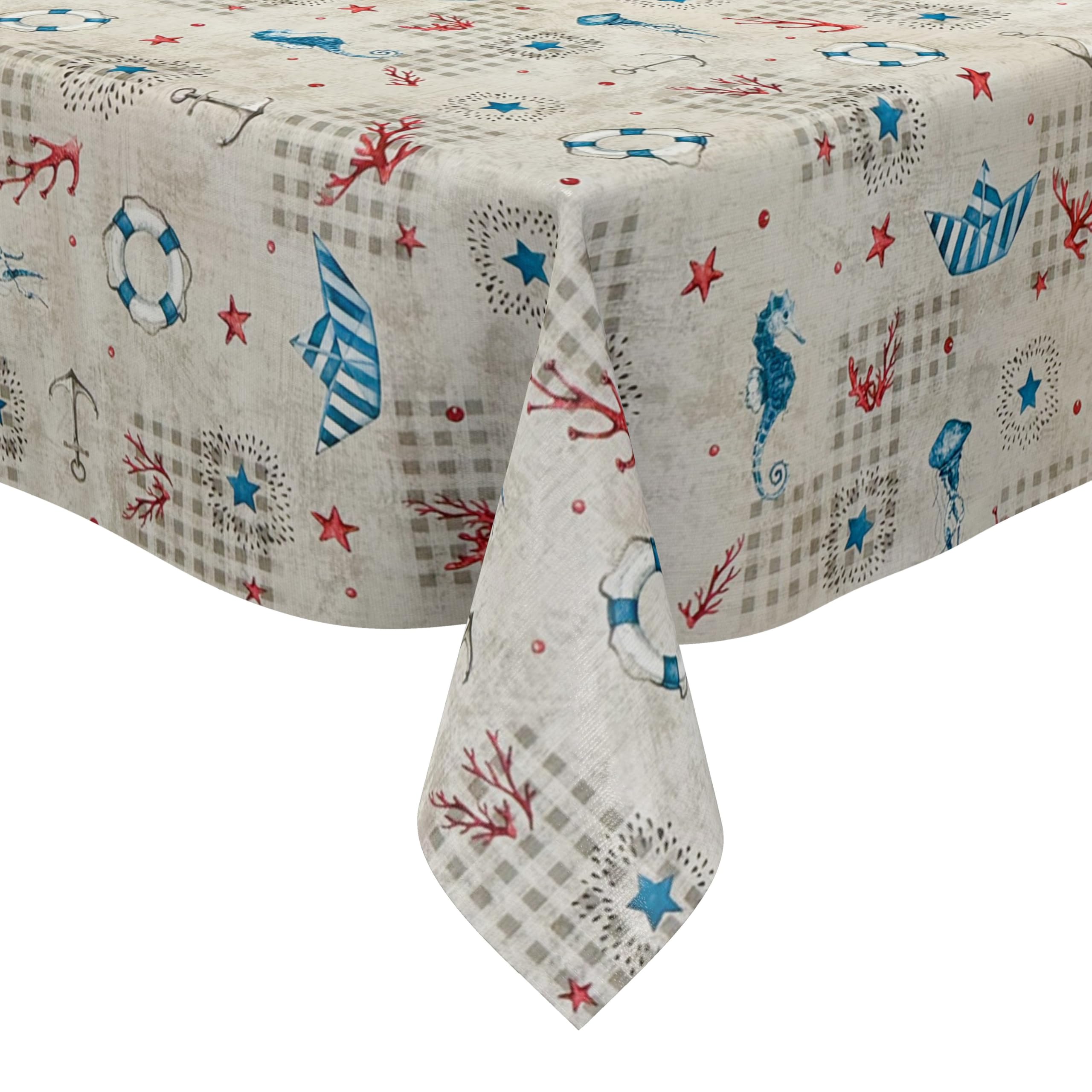 KEVKUS Nappe en toile cirée - Largeur : 160 cm - Grande taille - C126-1 - Motif poissons et hippocampes - Taille et forme au choix - Livraison sans plis - Roulée sur une douille en carton
