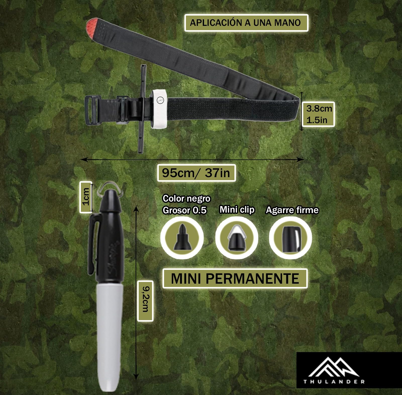 Thulander Pack Torniquete Tactico + Vendaje Israeli Botiquin Primeros Auxilios para Hemorragias Control Perdida de Sangre Kit de Emergencia para Supervivencia Uso Militar Policial IFAK