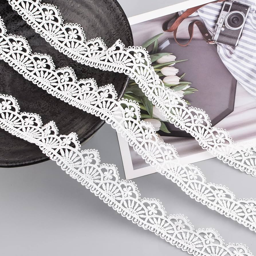 ハンドメイド　Y ourelia URROMA White Lace Trim, 14.5 Yards Vintage Embroidery Floral