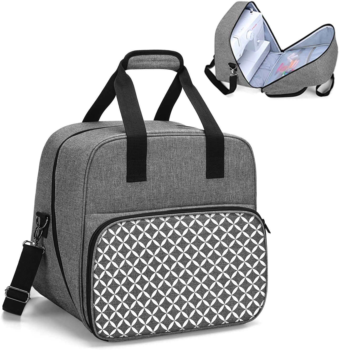 Yarwo Sac pour Surjeteuses avec Planche de Bois pour Soutenir Le Fond, Sac de Transport pour Surjeteuses, Convient à la Plupart Majeur Surjeteuses, Gris avec Motif de Flèche