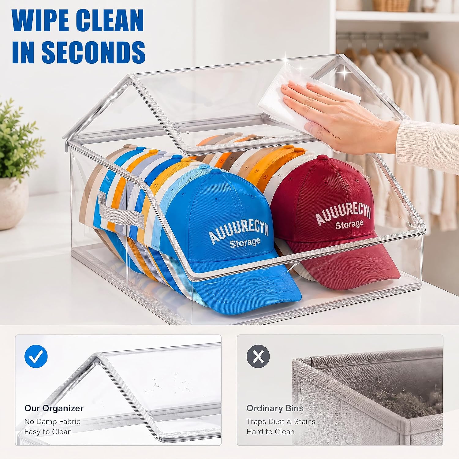 Hat Storage Box, Hat Organizer for Baseball Caps & Wide Brim Hats