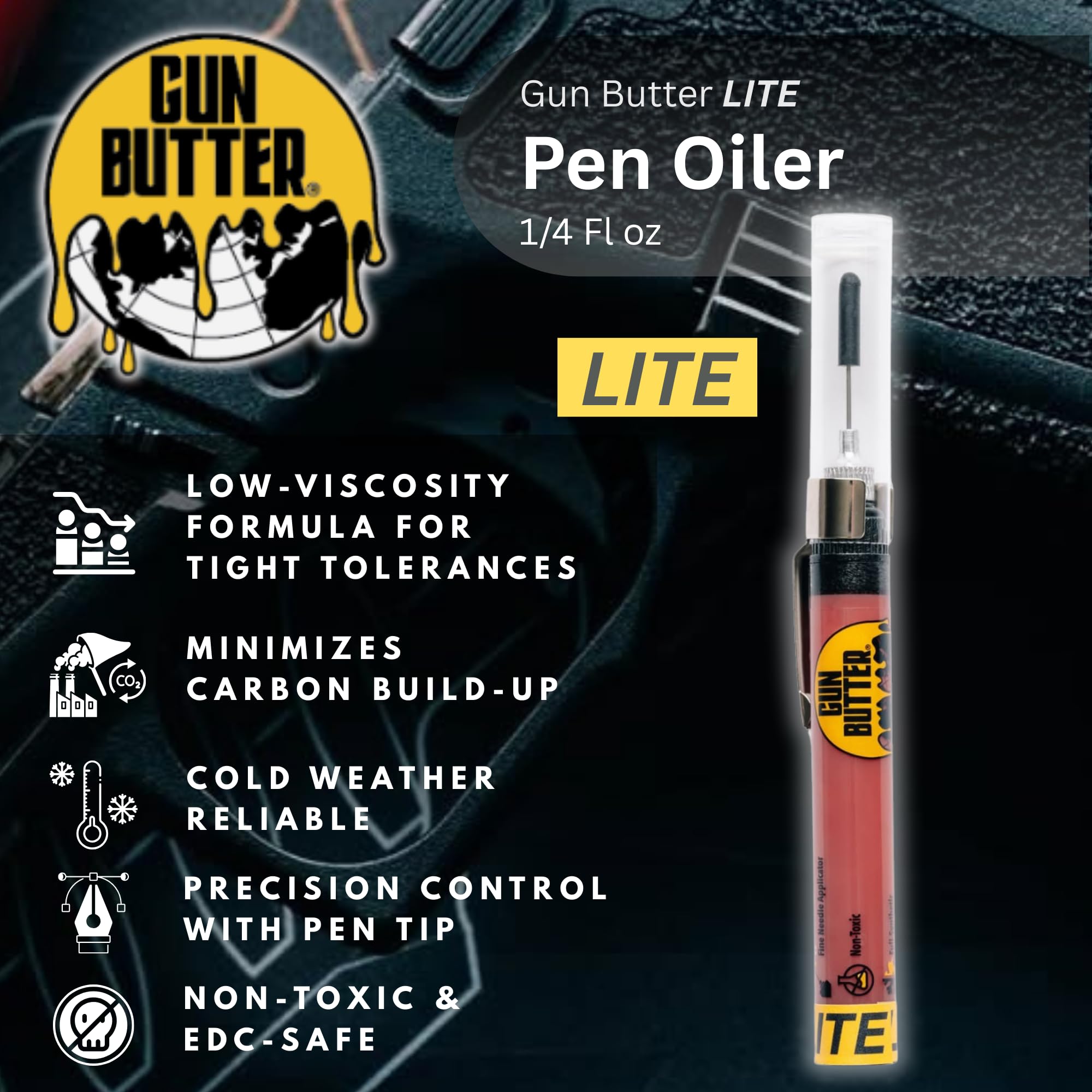Gun Butter LITE Pen Oiler (1/4 fl oz) - All Purpose Gun Lubricant Pen Oiler & Gun Cleaner | Gun Oil for Bores, Pistols, Rifles & Firearms | Superior Durability in All Weathers and Temperatures