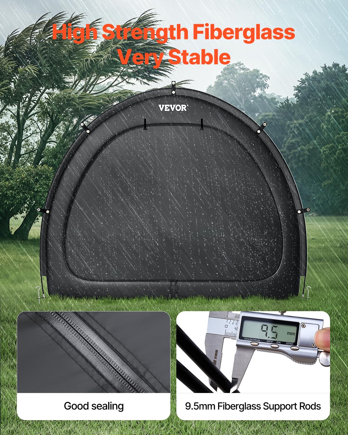 VEVOR Abri à Vélo pour 4-5 Vélos Tente de Rangement Spacieuse Étanche en Forme d'Éventail, avec Fenêtre Ventilée, Poteaux en Fibre de Verre, Double Fermeture Éclair, Tissu Oxford, pour Extérieur