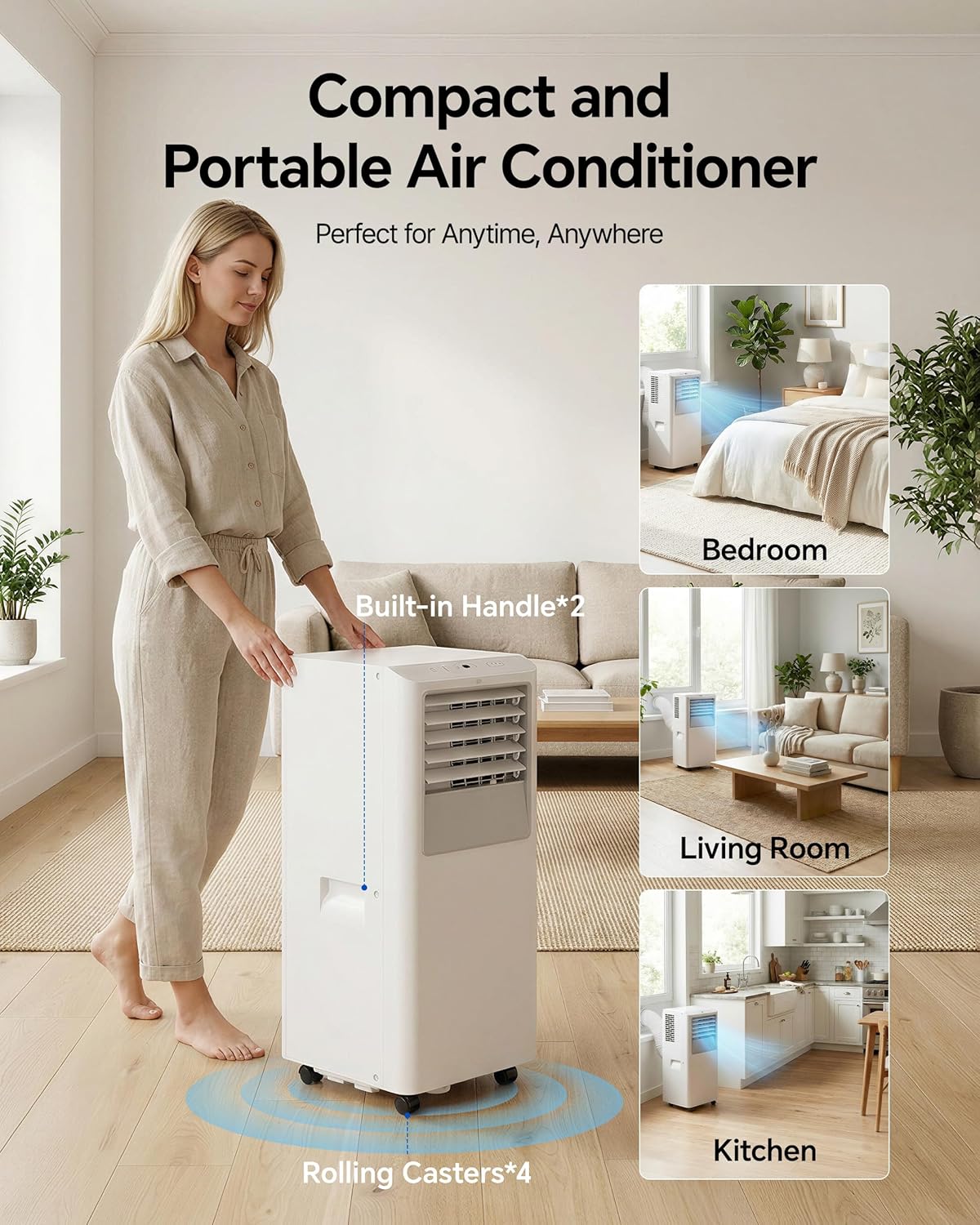 Feelfunn 10,000 BTU Portable Air Conditioner - Cools Up to 450 Sq. Ft., 5-in-1 Portable AC Unit for Rooms with Remote Control, Sleep Mode, 24H Timer, Air Conditioner for Bedroom, Dorm, Apartment