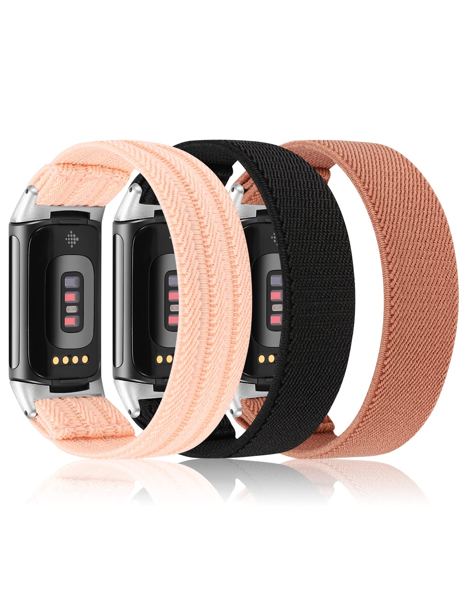 Minyee 3 Packs Elastic Loop Band Compatible with Fitbit Charge 5 Bands for Women Men, Stretchy Woven Soft Nylon Sport Breathable Wristband Replacement Strap for Charge 5 Advanced Fitness Tracker