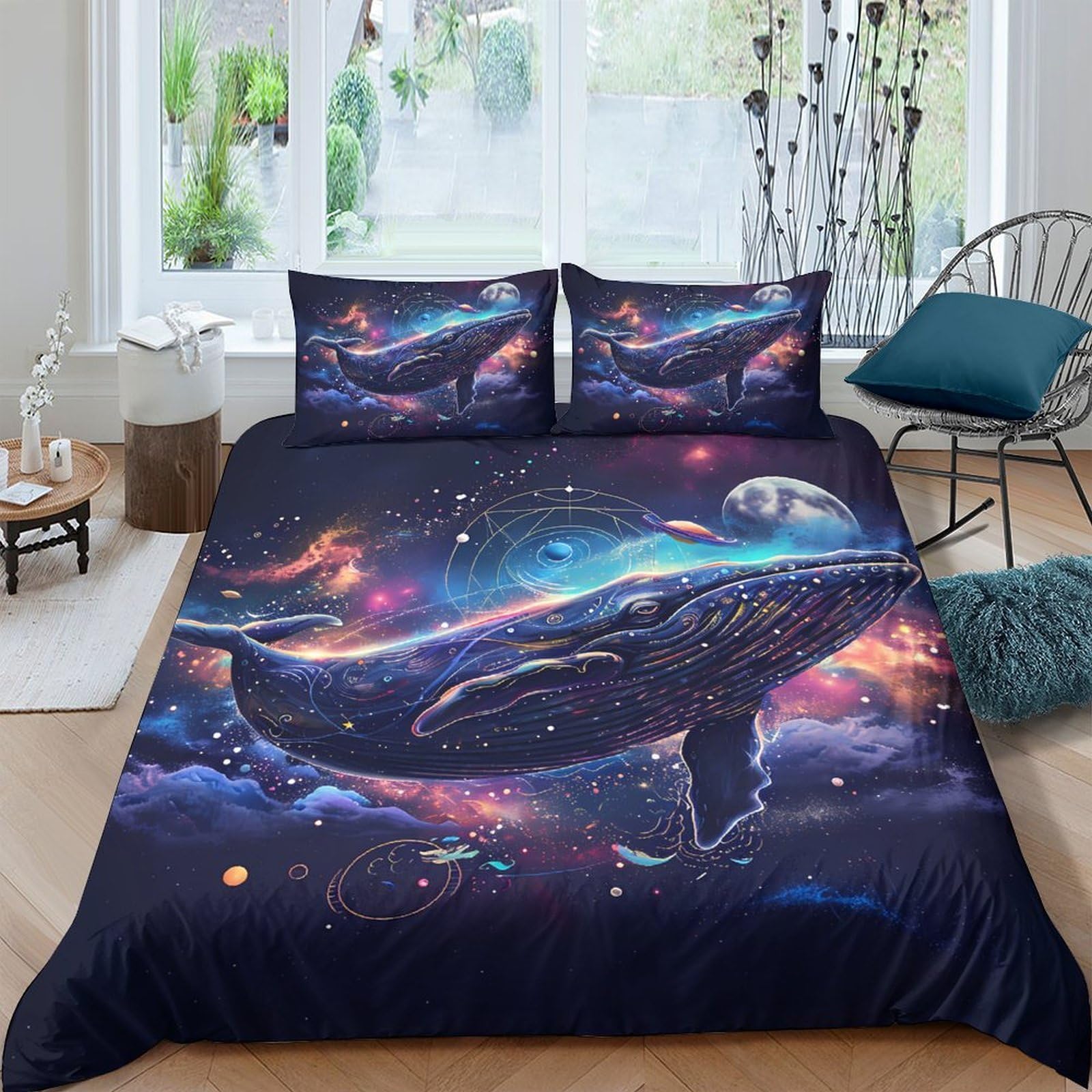 Ctjqhvkz Style-3 3D Printed Galaxy Whale Fitted Sheet Microfiber Soft Anti-Slip Nebula Mattress Cover Bedroom Dorm Decor Single（135X200cm）