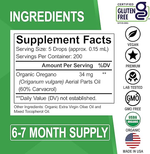 Miniatura 6 de Gotas líquidas orgánicas de aceite de orégano  6 meses de suministro de aceite orgánico de gotas de orégano extracto de tintura líquida, limpieza,