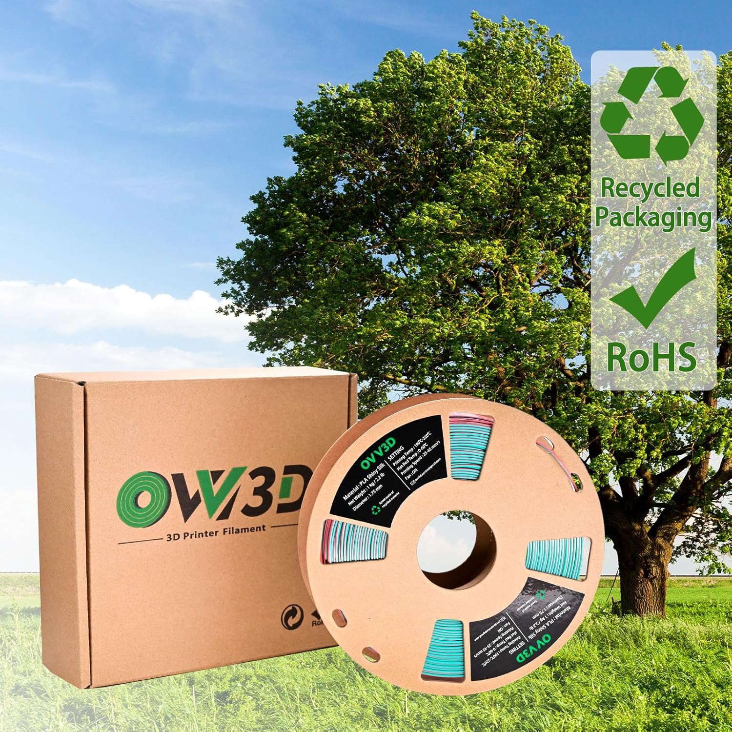 OVV3D PLA Filament 1.75mm Tri-Colors, 3D Printer Filament Silk PLA Filament, Rainbow PLA Filament with Silk PLA Sky Blue, Pink and Yellow, 3D Printing Filament +/-0.02mm, 1kg/2.2lbs - Image 7