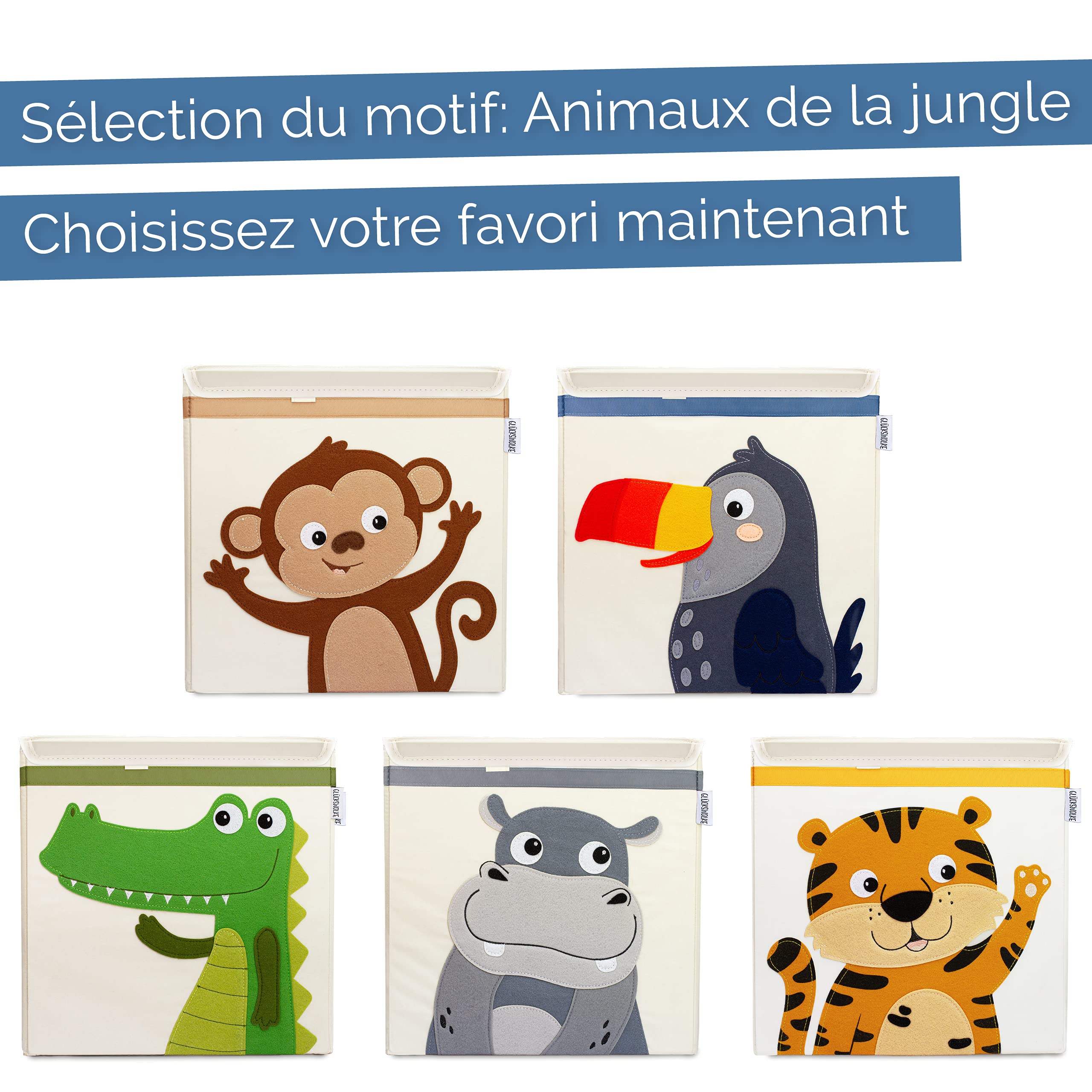 GLÜCKSWOLKE Boite de Rangement Enfant - 15 Motifs I Coffre à Jouet I Caisse Cube (33x33x33) I Bac à Jouets avec Couvercle - Chambre Bebe I Organisateurs pour Salle de Jeux I Jungle Animaux (Toucan)