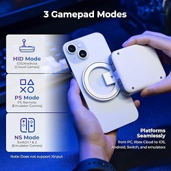 abxylute M4 Snap-On Mobile Gaming Controller for Android & iPhone, Switch 1&2, Portable Bluetooth Controller, Pocket-Sized Retro Arcade Phone Gamepad Kickstand, Dual Joystick Turbo Pro Gaming Magnetic (White)