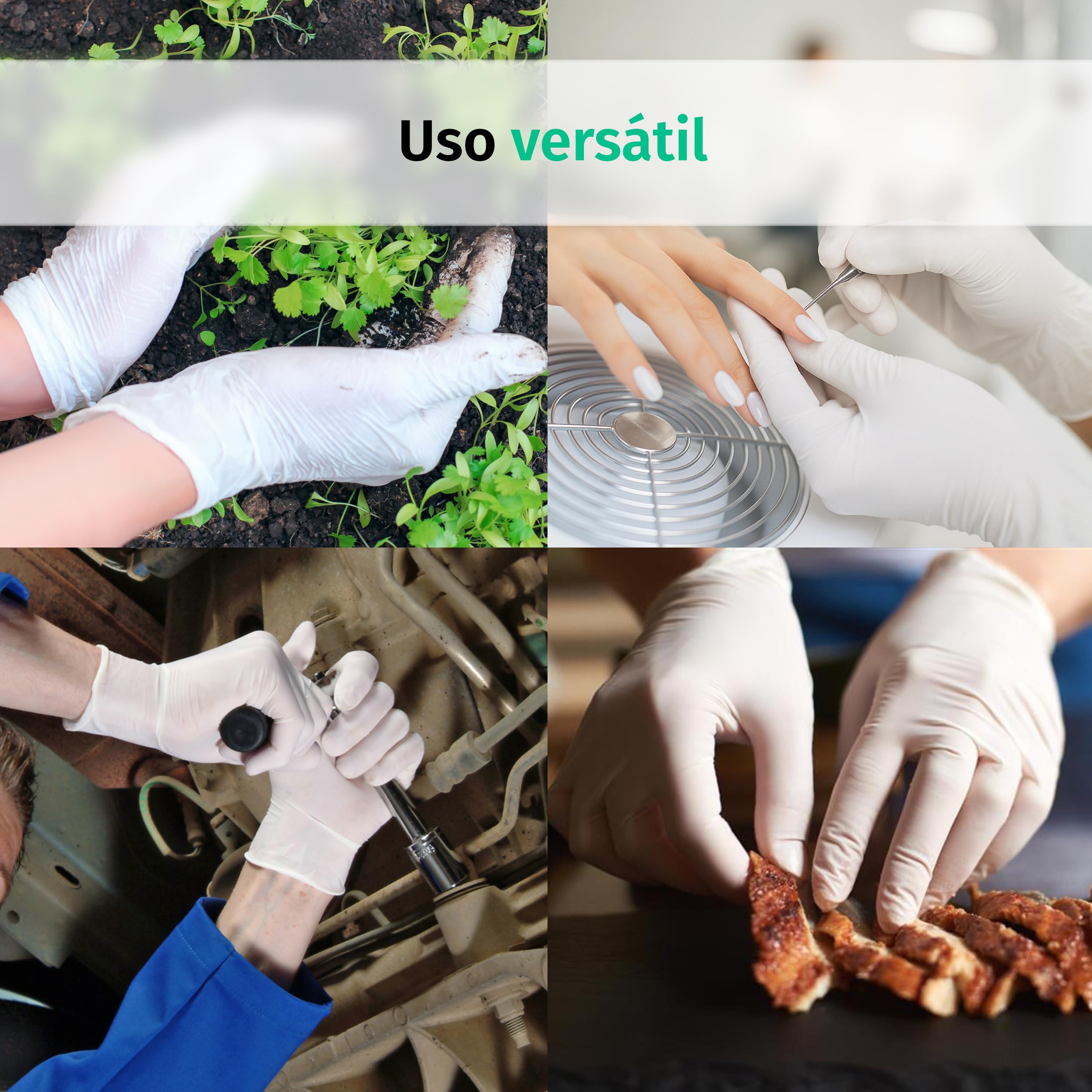 SF Guantes de nitrilo S blancos – 1000 (10x100) unidades, guantes desechables sin polvo, sin látex, médicos y de examen, aptos para cocina, limpieza, cosmética y uso doméstico