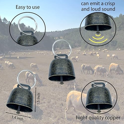 Miniatura 4 de Paquete de 4 collares de cabra con campana, campanas de cobre para pastoreo de mascotas, vaca, caballo, oveja, accesorios de campana de bronce