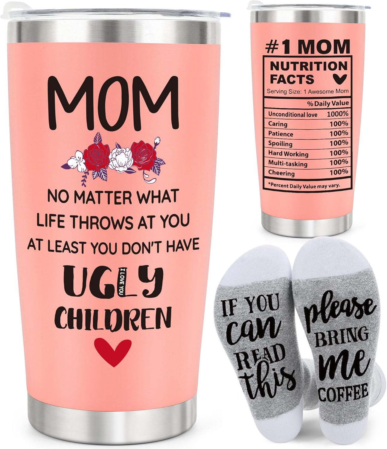 Mom Tumbler Cup Mothers Day Birthday Gifts for Mom from Daughter Son, Best Mom Ever Gifts, Mother Mama Funny Mom Gifts, Bonus Mom Stepmom Mom Mother in Law Gifts 20oz Pink Cup and Socks Set Mom Tumbler Cup Mothers Day Birthday Gifts for Mom from Daughter Son, Best Mom Ever Gifts, Mother Mama Funny Mom Gifts, Bonus Mom Stepmom Mom Mother in Law Gifts 20oz Pink Cup and Socks Set