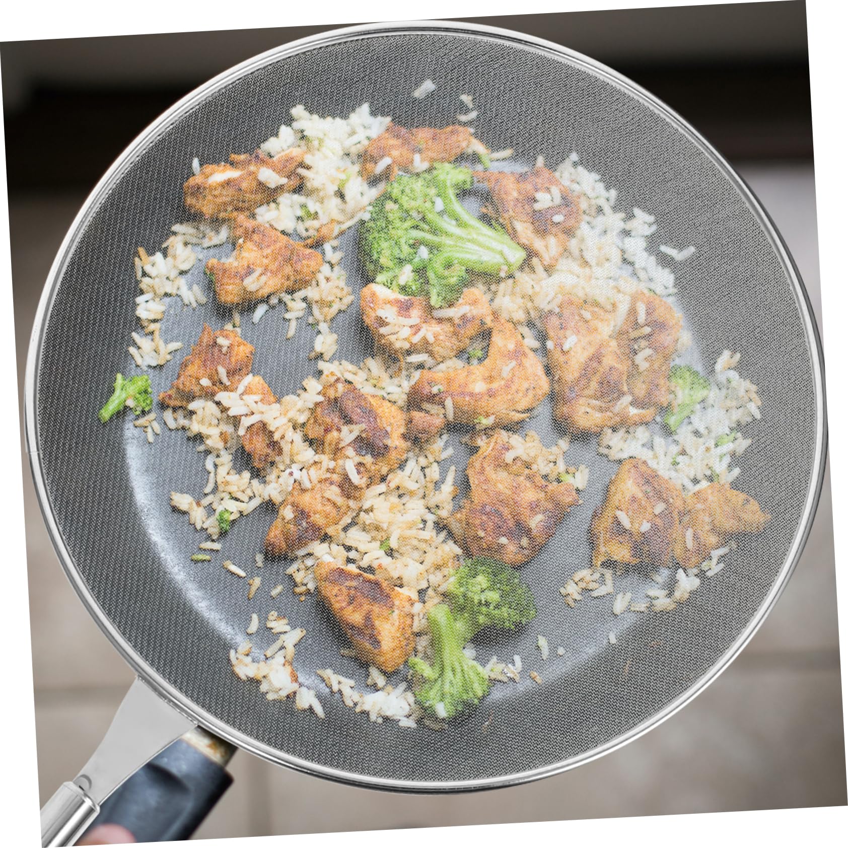 ABOOFAN Fat Splatter Guard Stainless Steel Mesh Cover with Handle Anti-splash Oil Guard for Frying Pan Cooking Shield for Skillet and Pancakes Easy to Clean