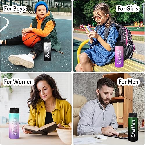 Miniatura 3 de Botella de agua aislada personalizada para niños, botellas de agua deportivas de acero inoxidable personalizadas de 18 onzas con nombre, regalos
