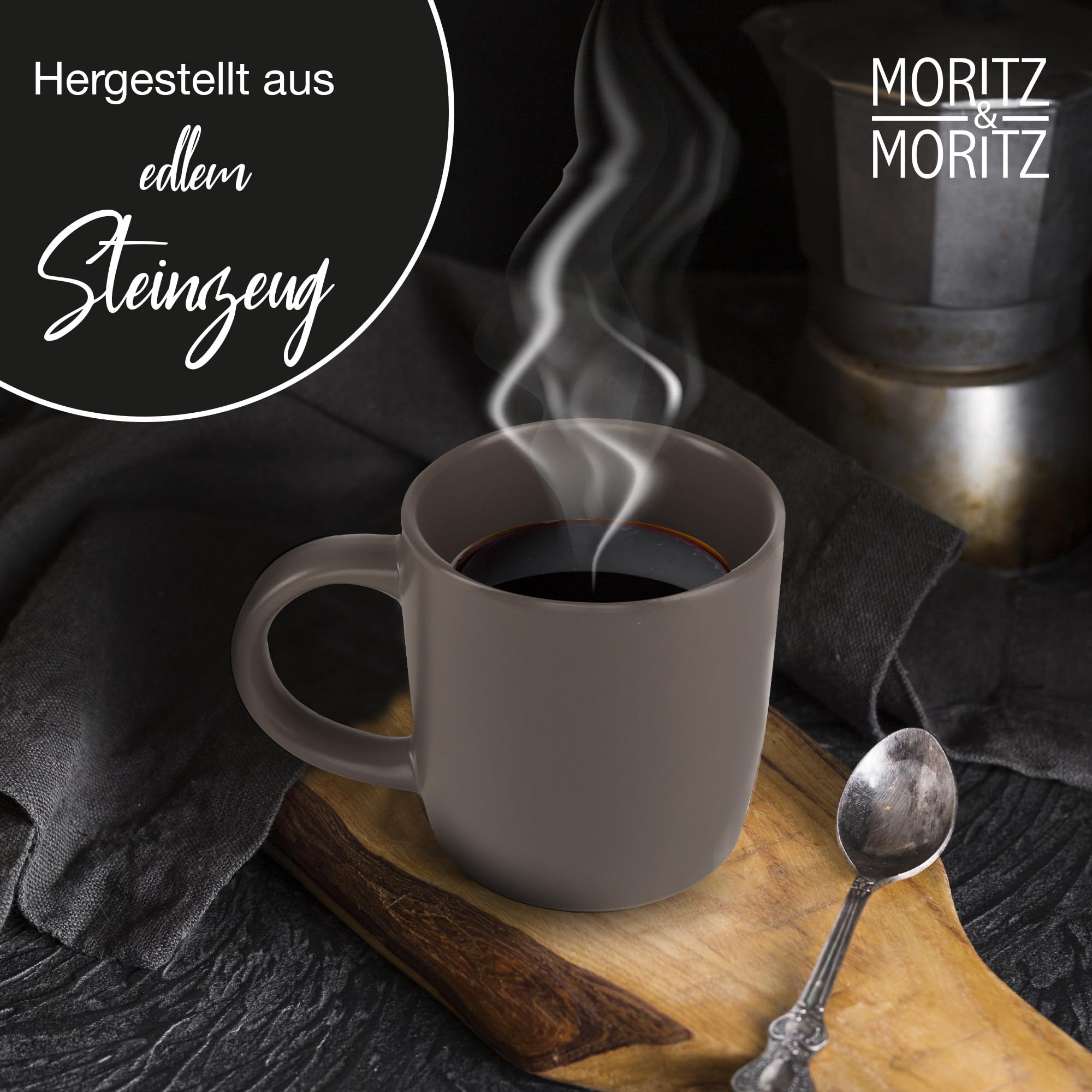 Set Di 6 Tazze Da Caffè In Gres Moritz & Moritz - 300 Ml, Design Scandinavo Grigio, Manico Termoisolante