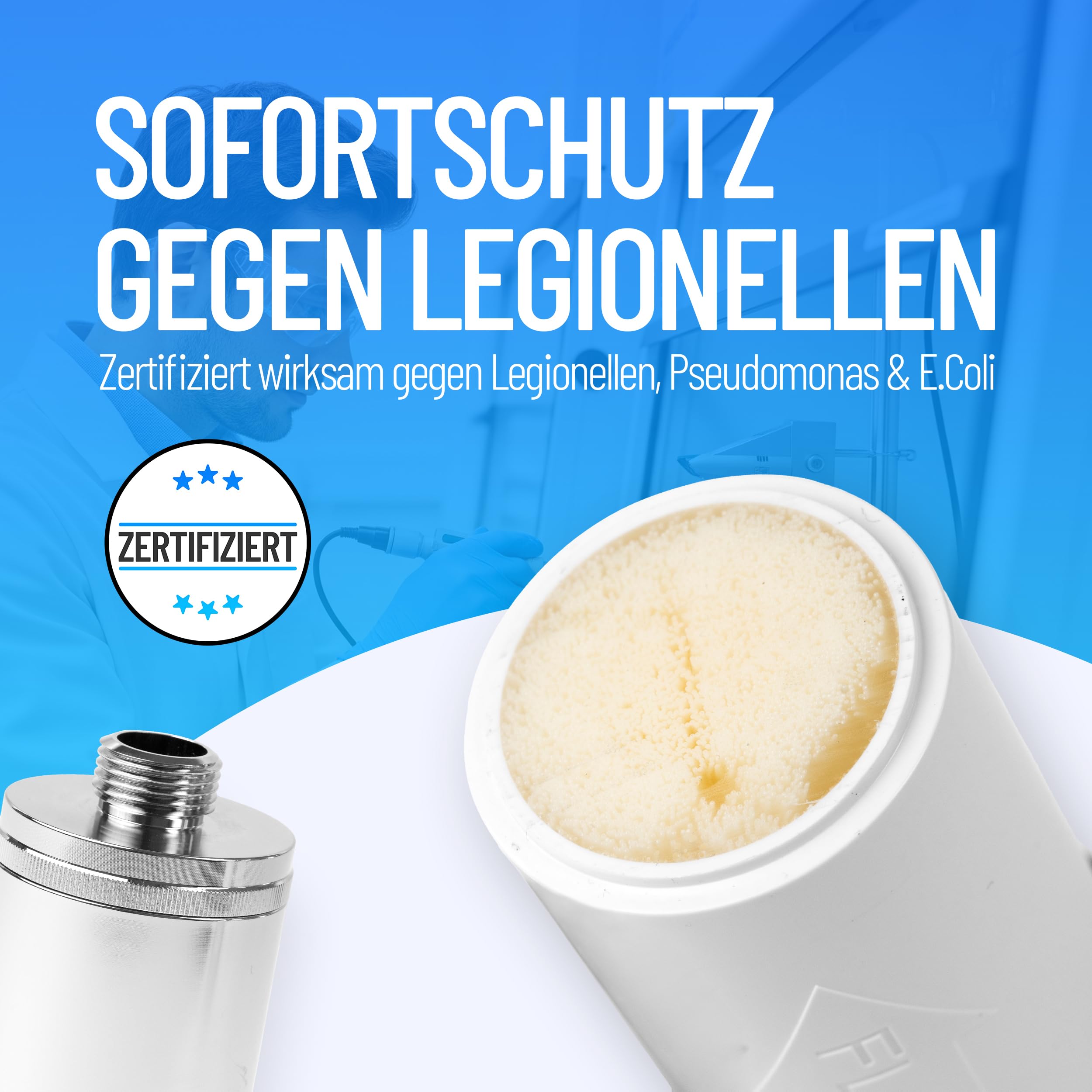Sanquell Legionellenfilter | Ersatzfilter für Longlife | Zertifizierter Log6-Rückhalt | Filtert Legionellen, Keime & Pseudomonas