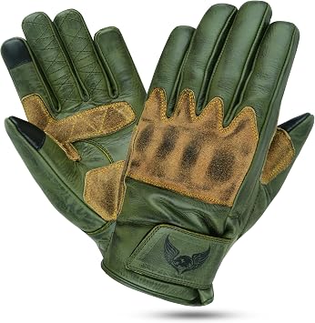 Leatherick Mens Cowhide Leather Motorcycle Gloves - Durable, Touch Screen Compatible Motorcycle Gloves with CE Certified Protective Suede Leather Knuckles