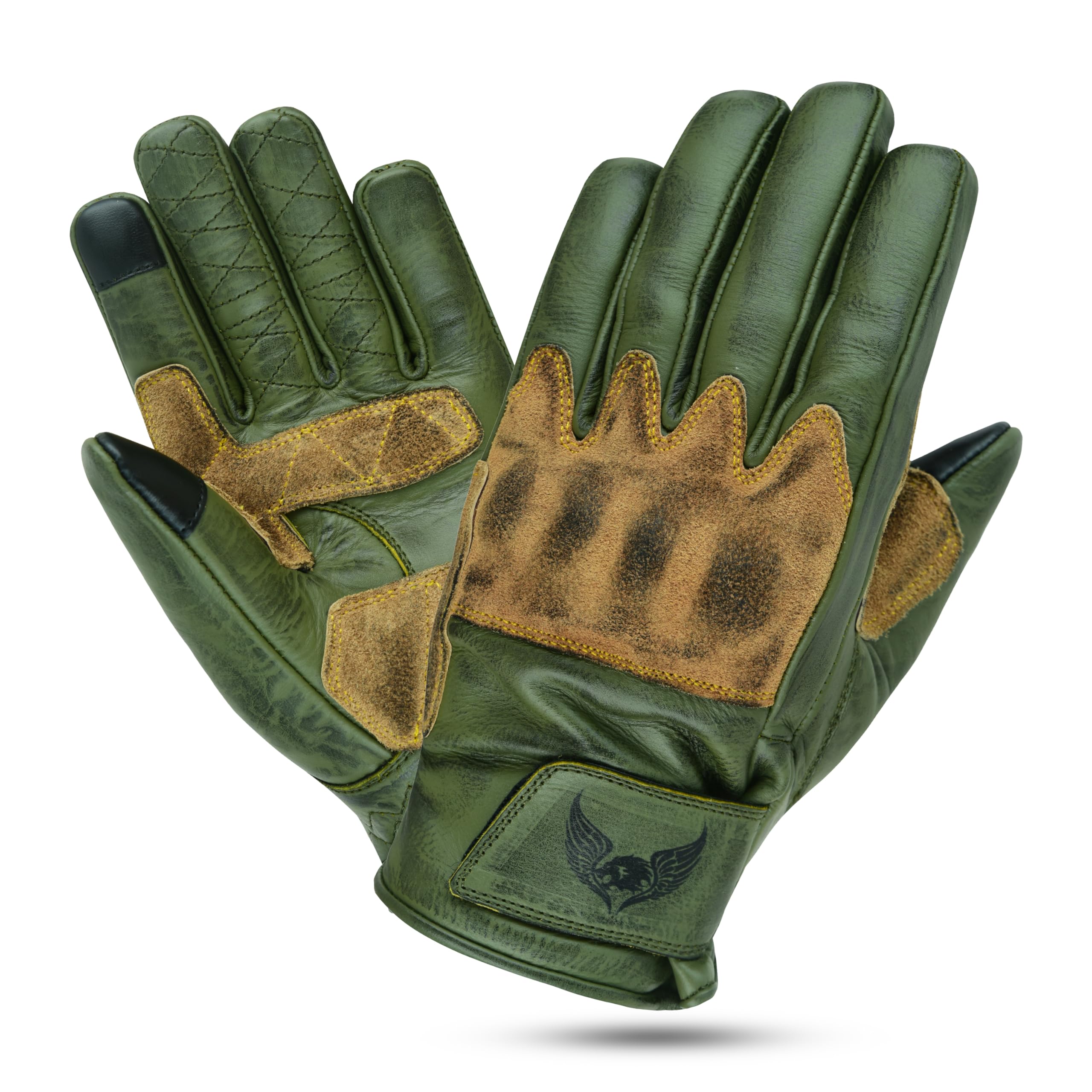 Leatherick Gants de Moto en Cuir de Vachette pour Homme – Gants de Moto durables, compatibles avec Les écrans tactiles et certifiés CE.