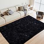 Black Rugs for Living Room Fluffy 4x6 ft Bedroom Rug Non-Slip Area Rugs Shag Carpet for Nursery Kids PlayRoom Dorm Office Indoor Modern Plush Carpets Boys