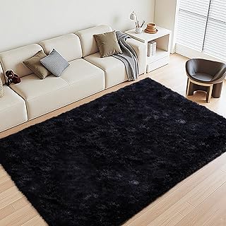 Black Rugs for Living Room Fluffy 4x6 ft Bedroom Rug Non-Slip Area Rugs ...
